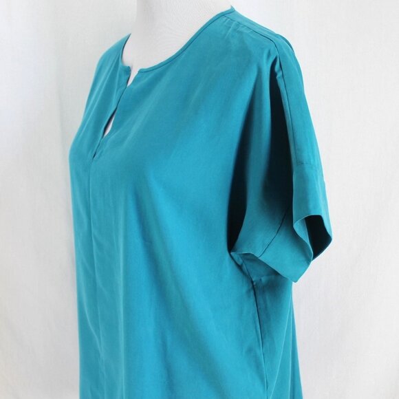 Eileen Fisher Top Womens Size M Teal Blue Short Sleeve Split V Neck Lyocell - Picture 4 of 7